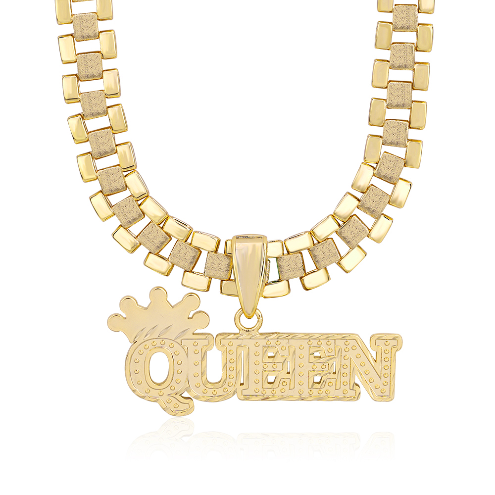 Presidential Link Chain Personalized Crown Nameplate Pendant Necklace