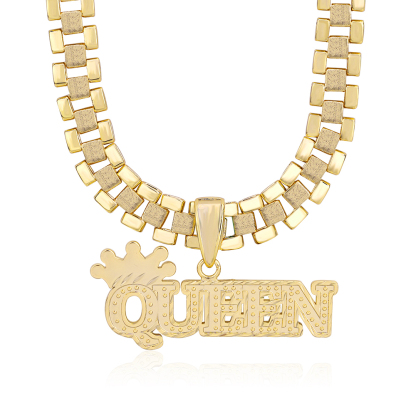 Presidential Link Chain Personalized Crown Nameplate Pendant Necklace