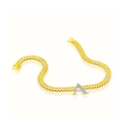 Gold Plate Personalized Zircon Letter Initial Charm Necklace