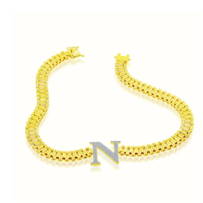 Gold Plate Personalized Zircon Letter Initial Charm Necklace