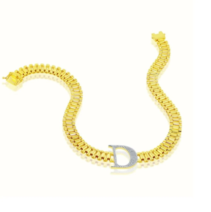 Gold Plate Personalized Zircon Letter Initial Charm Necklace