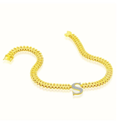 Gold Plate Personalized Zircon Letter Initial Charm Necklace