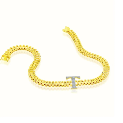 Gold Plate Personalized Zircon Letter Initial Charm Necklace