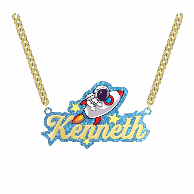 Acrylic Astronaut Rocket Pendant Personalized Name Necklace