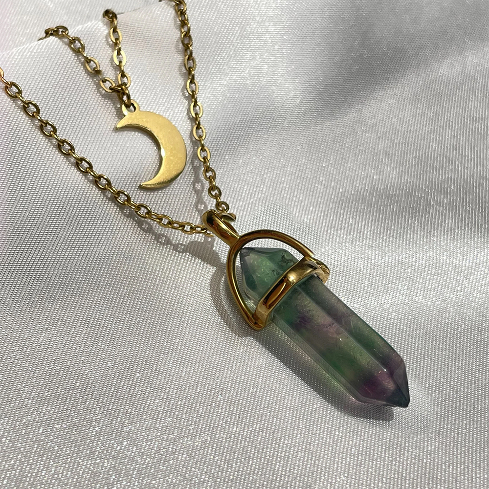 Stylish Stacked Crystal Pendant And Moon Necklace