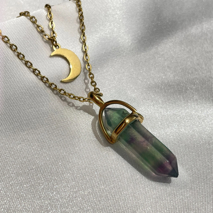 Stylish Stacked Crystal Pendant And Moon Necklace