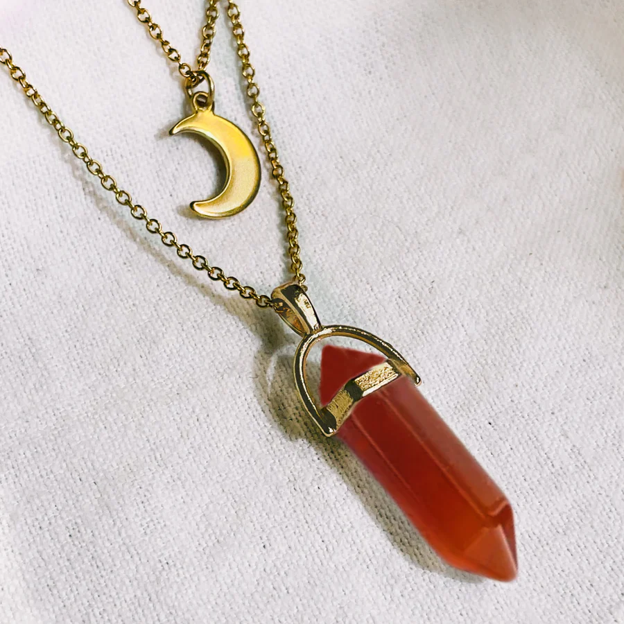 Stylish Stacked Crystal Pendant And Moon Necklace