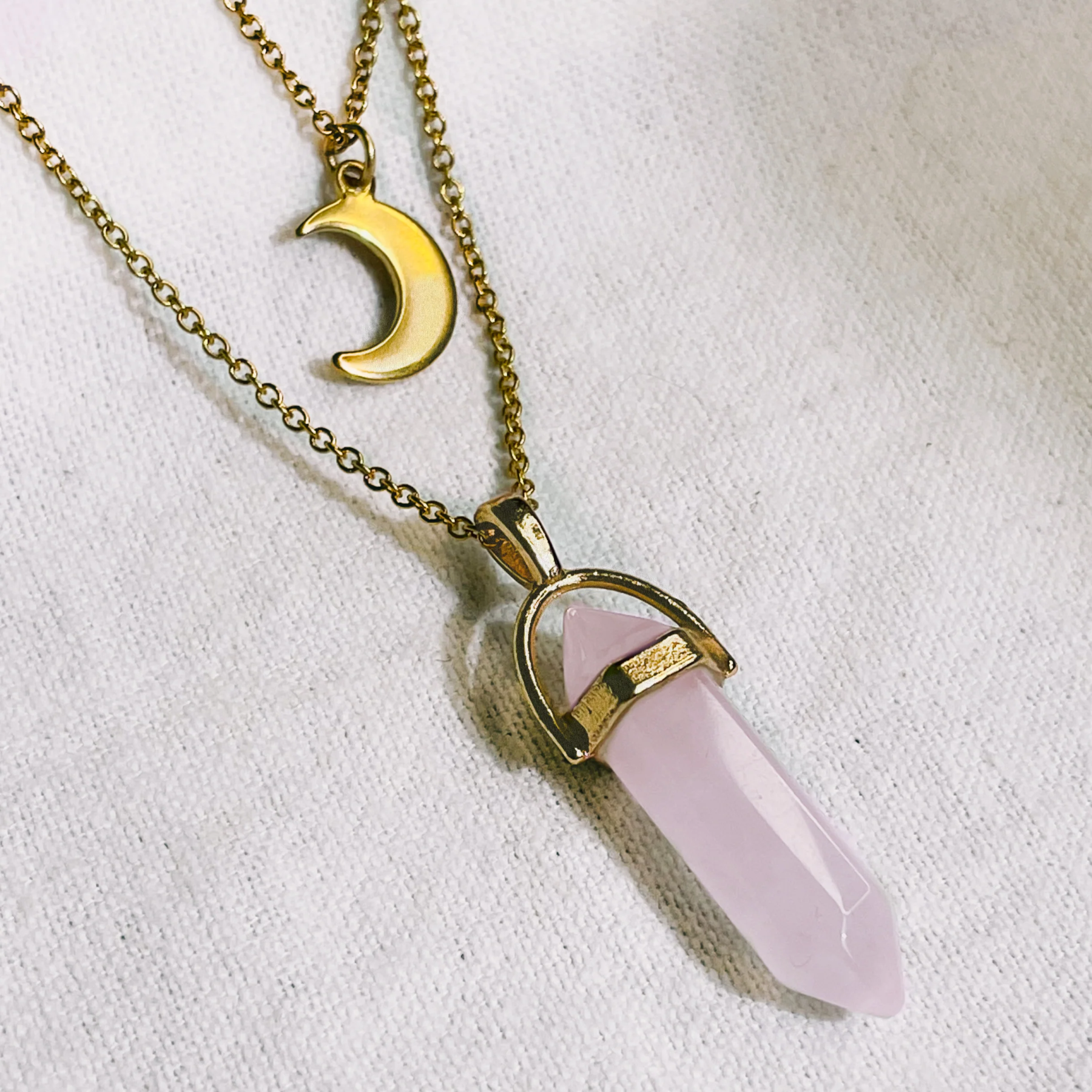 Stylish Stacked Crystal Pendant And Moon Necklace