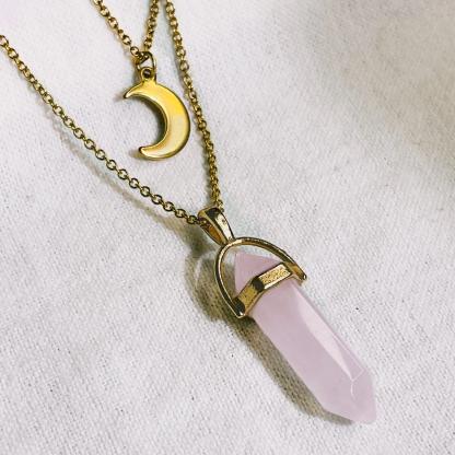 Stylish Stacked Crystal Pendant And Moon Necklace