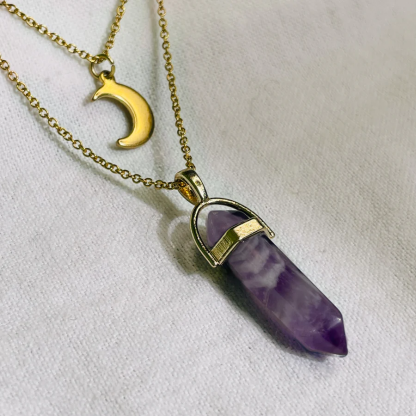 Stylish Stacked Crystal Pendant And Moon Necklace
