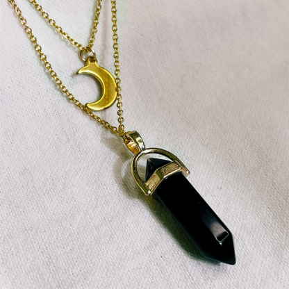 Stylish Stacked Crystal Pendant And Moon Necklace