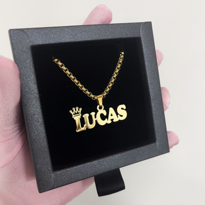 Box Chain Crown Nameplate Pendant Custom Name Necklace