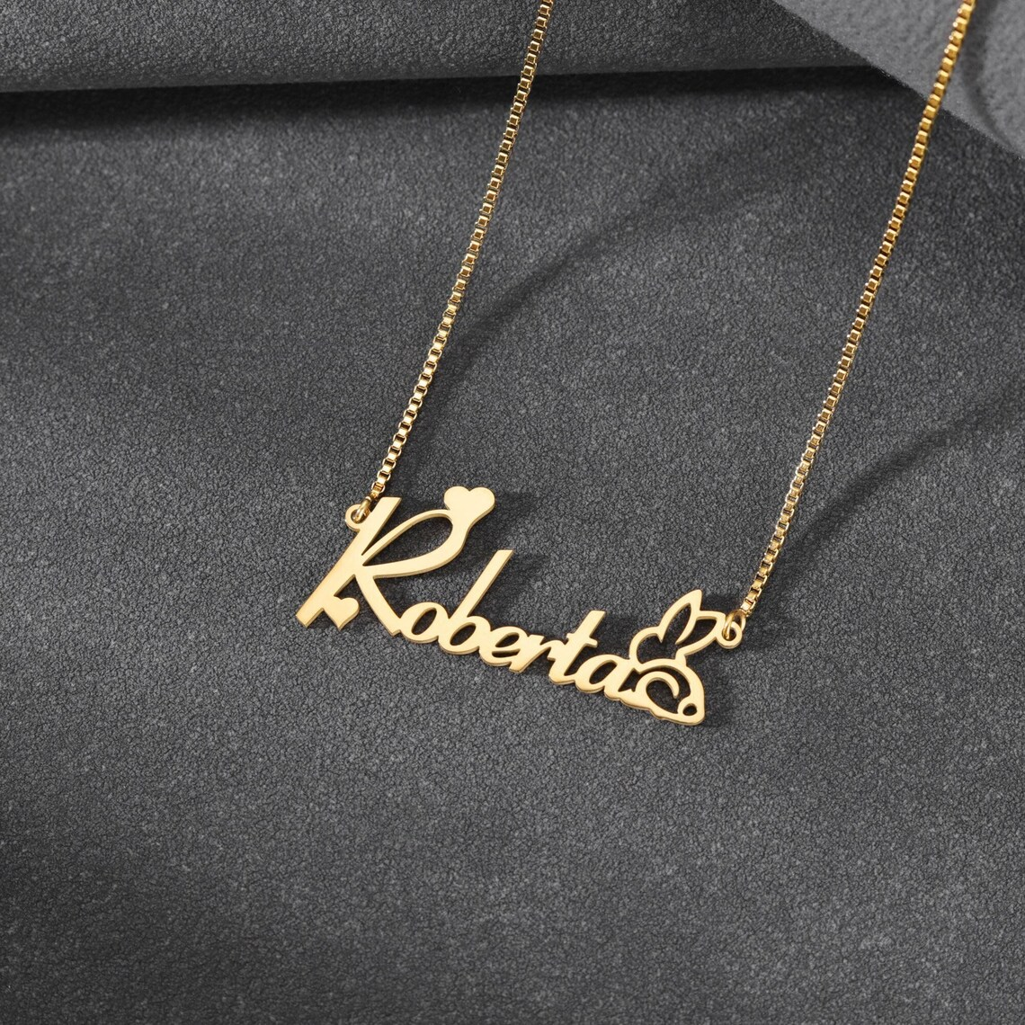 Heart Bunny Box Chain Personalized Name Necklace