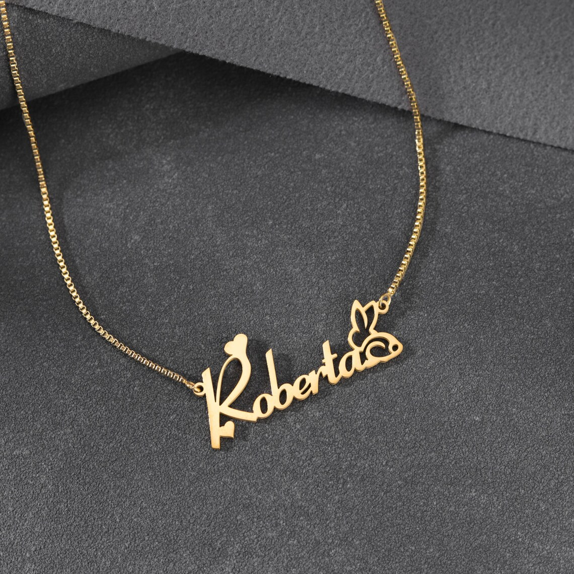 Heart Bunny Box Chain Personalized Name Necklace