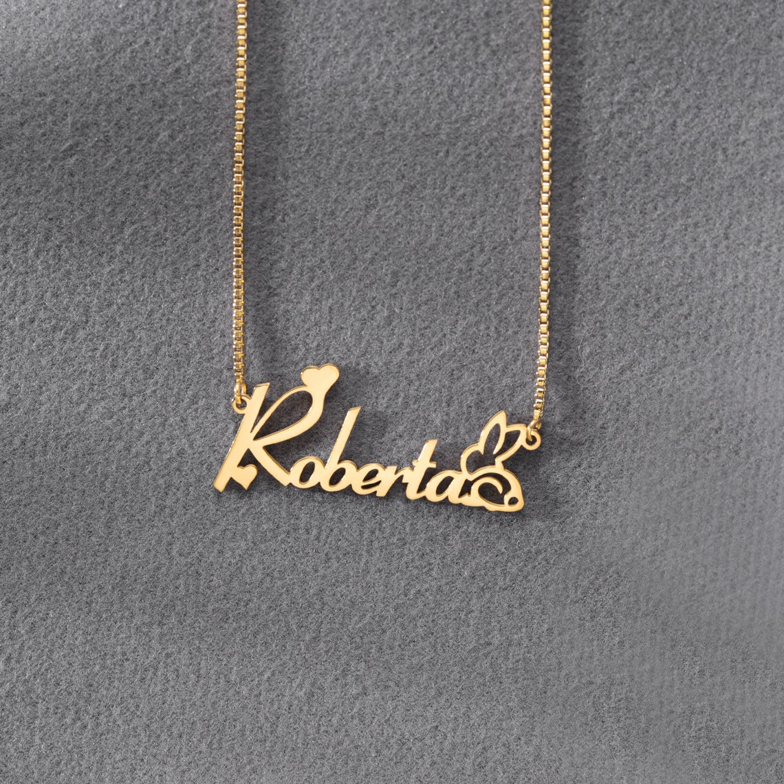 Heart Bunny Box Chain Personalized Name Necklace