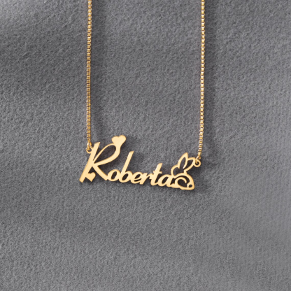 Heart Bunny Box Chain Personalized Name Necklace