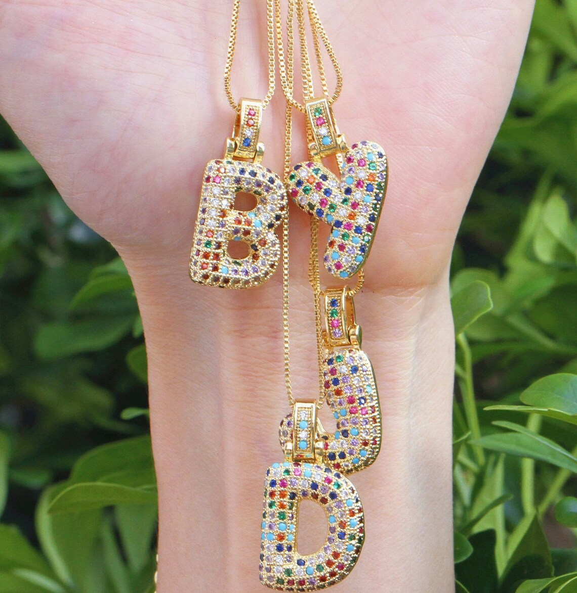Personalized Initial Rainbow Color Bubble Balloon Letter Necklace
