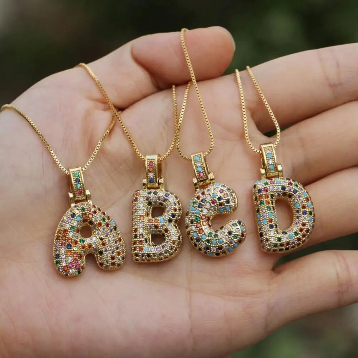 Personalized Initial Rainbow Color Bubble Balloon Letter Necklace
