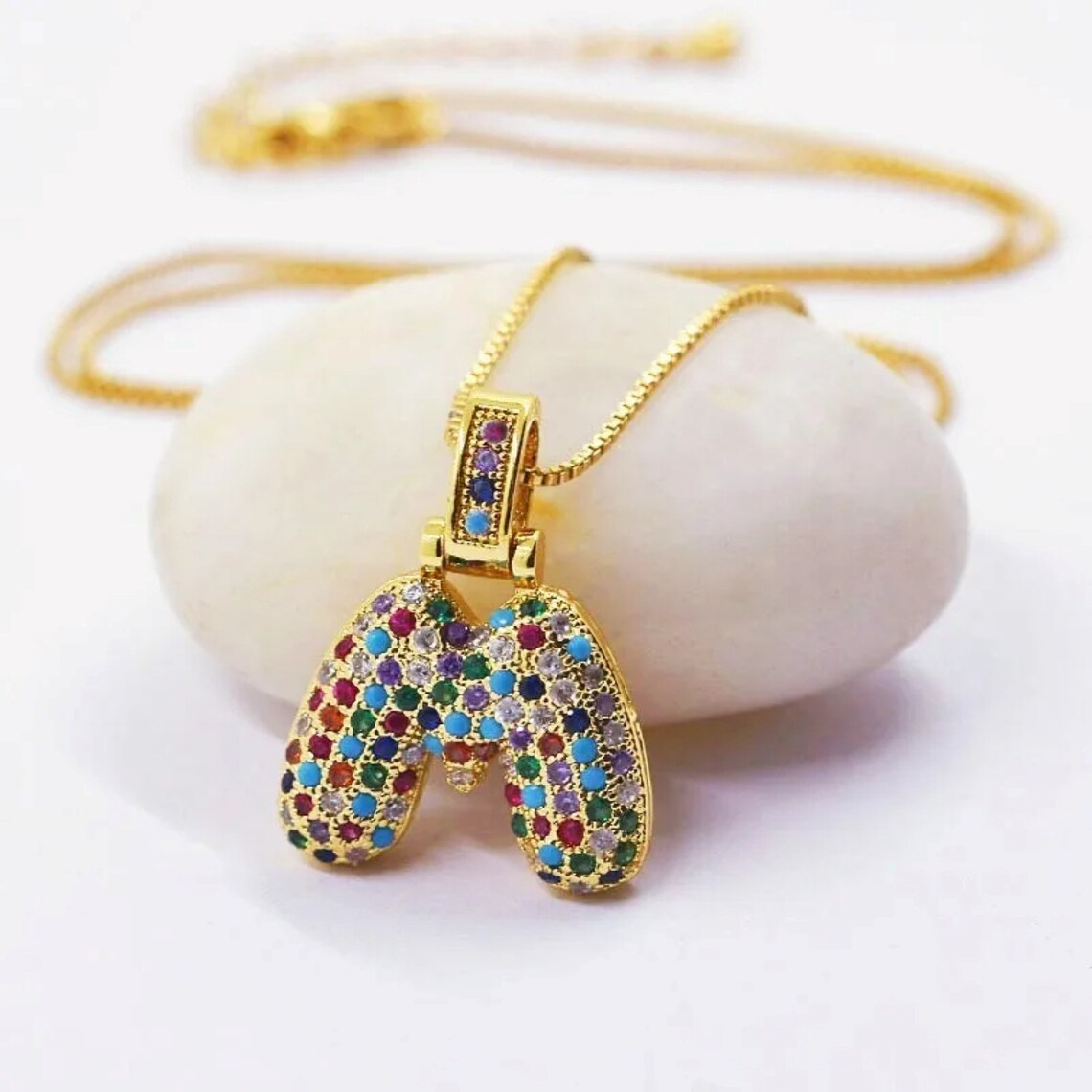 Personalized Initial Rainbow Color Bubble Balloon Letter Necklace