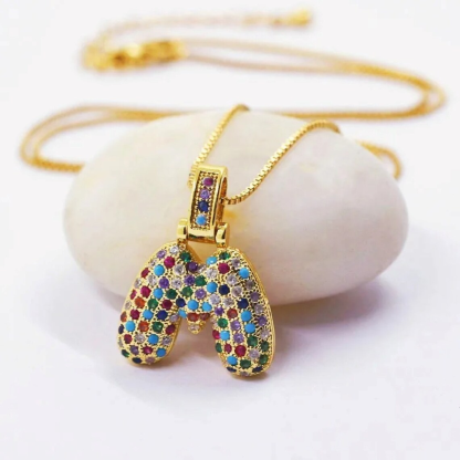Personalized Initial Rainbow Color Bubble Balloon Letter Necklace
