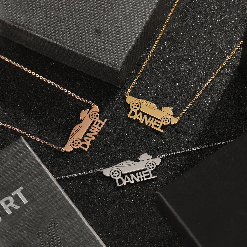 Race Car Nameplate Pendant Personalized Name Necklace Gifts For Car Love