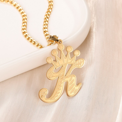 Crown Initial Pendant Personalized Letter Necklace