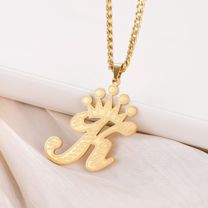 Crown Initial Pendant Personalized Letter Necklace