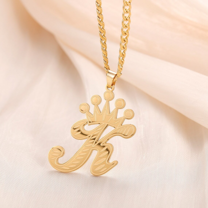Crown Initial Pendant Personalized Letter Necklace