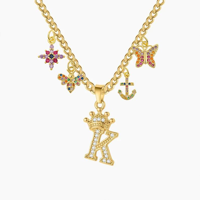 Personalized Butterfly Cross With Zircon Pendant Initial Necklace
