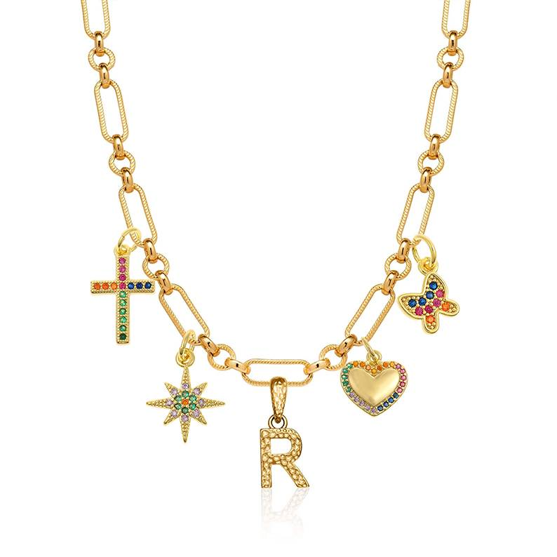 Personalized Heart Cross With Zircon Pendant Lock Chain Letter Necklace