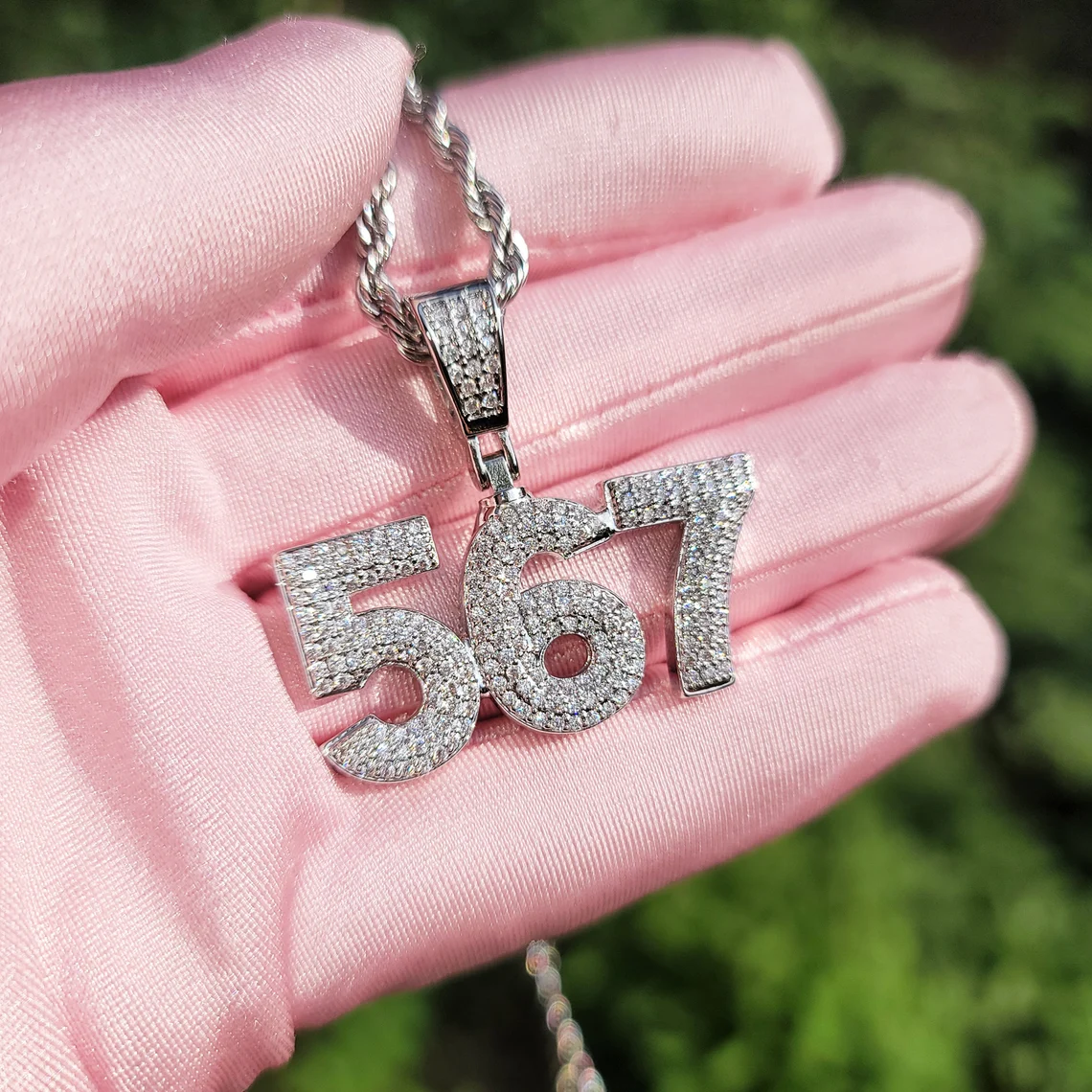 Iced Out Number Pendant Personalized Number Necklace
