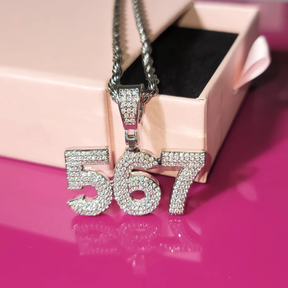 Iced Out Number Pendant Personalized Number Necklace