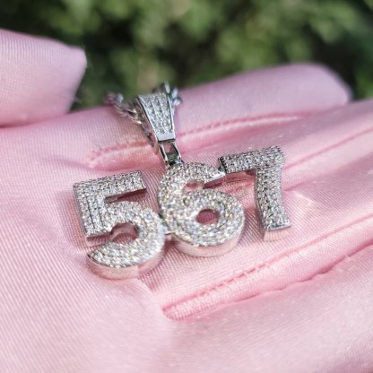 Iced Out Number Pendant Personalized Number Necklace