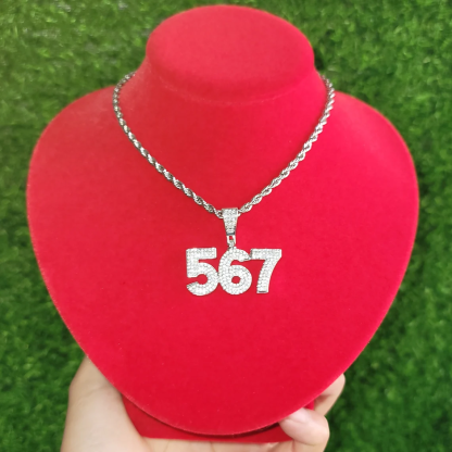 Iced Out Number Pendant Personalized Number Necklace