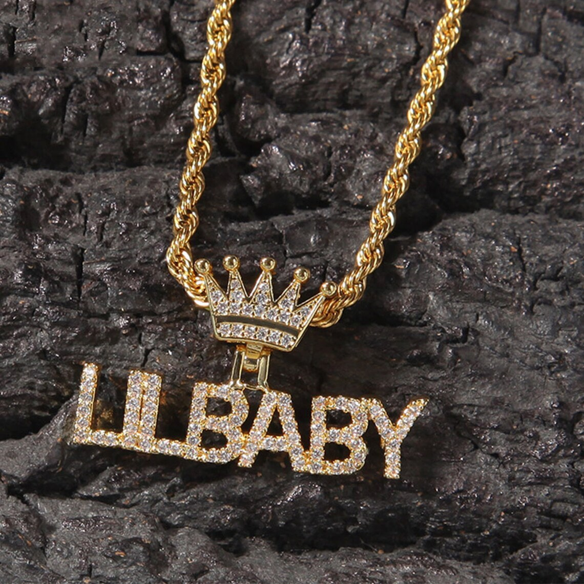 Iced Out Crown With Rope Chain Nameplate Peronalized Custom Name Necklace