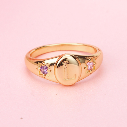 Personalized Gold Plated Birthstone A-Z Letter Initial Ring Gift For Mom