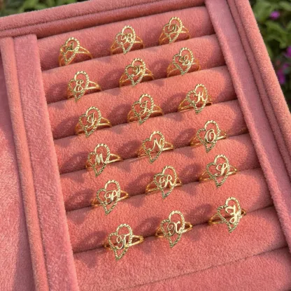 Initial Letter Heart Ring Personalized Custom Engraved Ring
