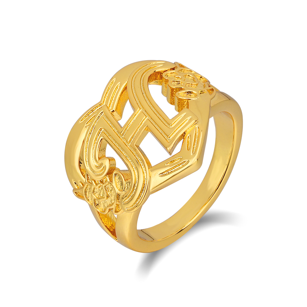 Personalized Flower Heart Initial Letter Ring Custom Ring