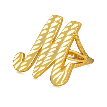Nugget Ring Personalized Cursive Initial Letter Diamond Cut Ring