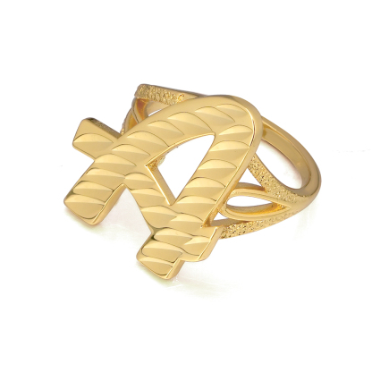 Nugget Ring Personalized Cursive Initial Letter Diamond Cut Ring