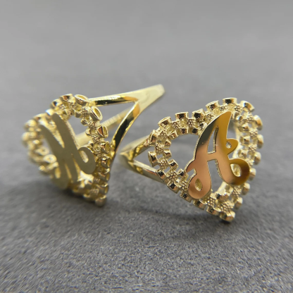 Gear Shape Heart Love Personalized Initial Letter Ring