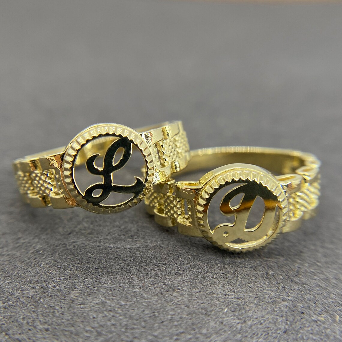 Personalized Gold Plated Circle Initial Letter Ring
