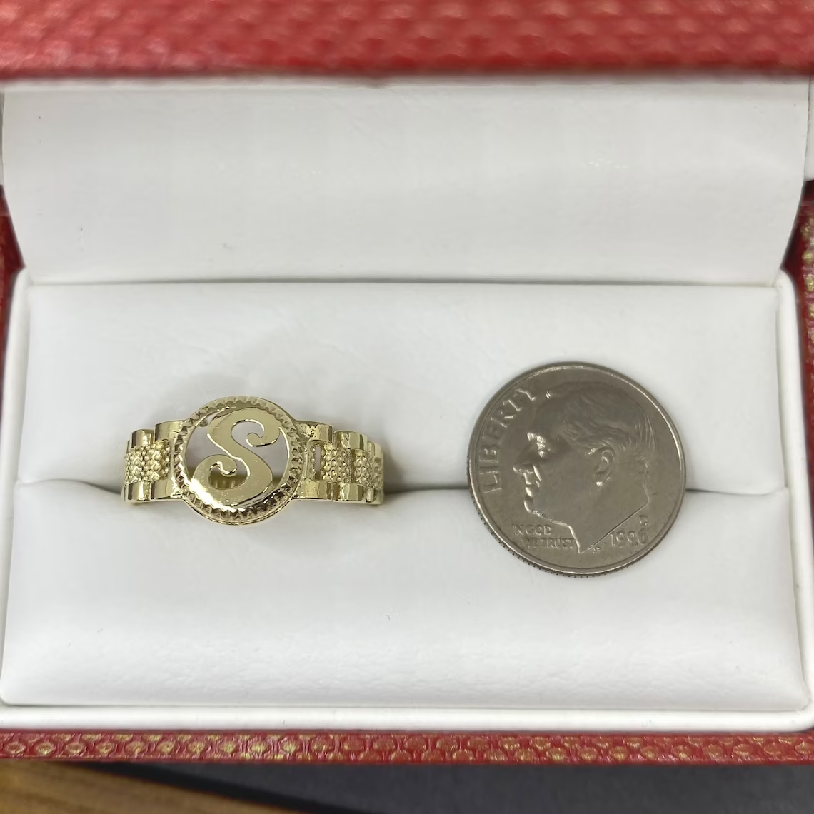 Personalized Gold Plated Circle Initial Letter Ring