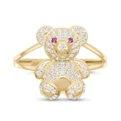 Bear with Colorful Eyes Ring Cuatom Birthstone Ring