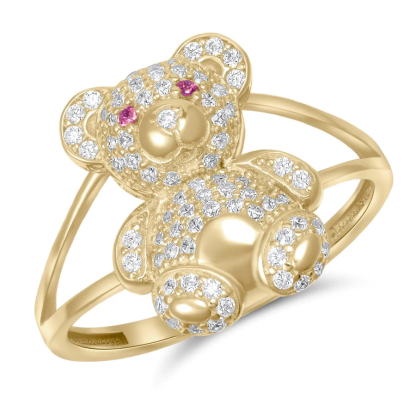 Bear with Colorful Eyes Ring Cuatom Birthstone Ring