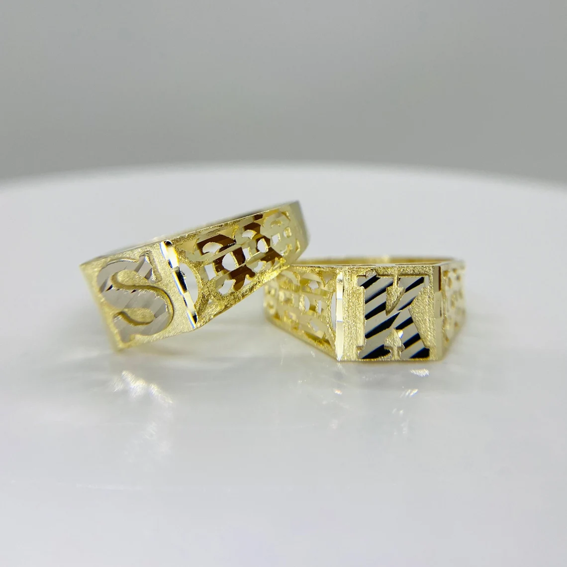 Custom Gold Plate Initial Letter Alphabet Monogram Ring