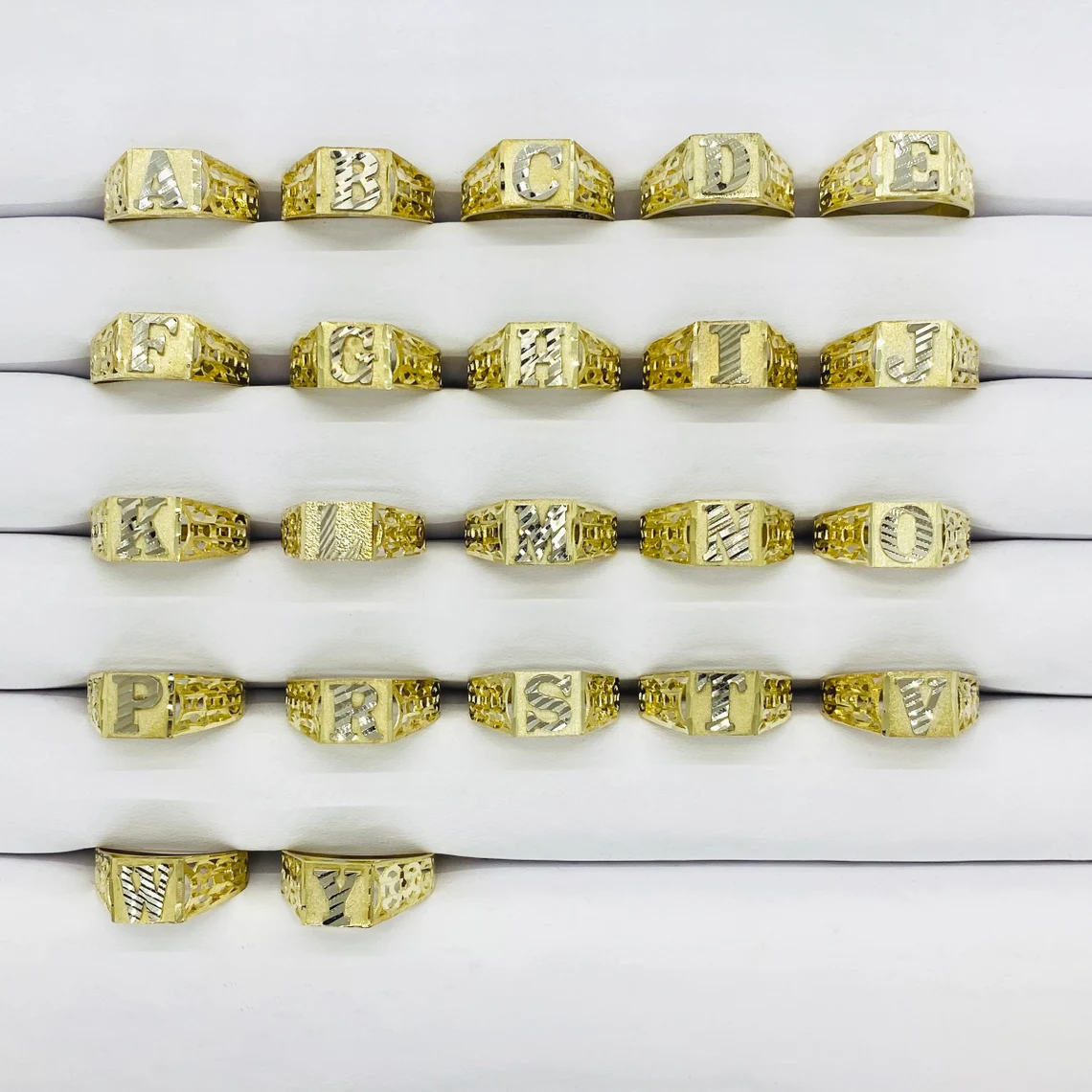 Custom Gold Plate Initial Letter Alphabet Monogram Ring