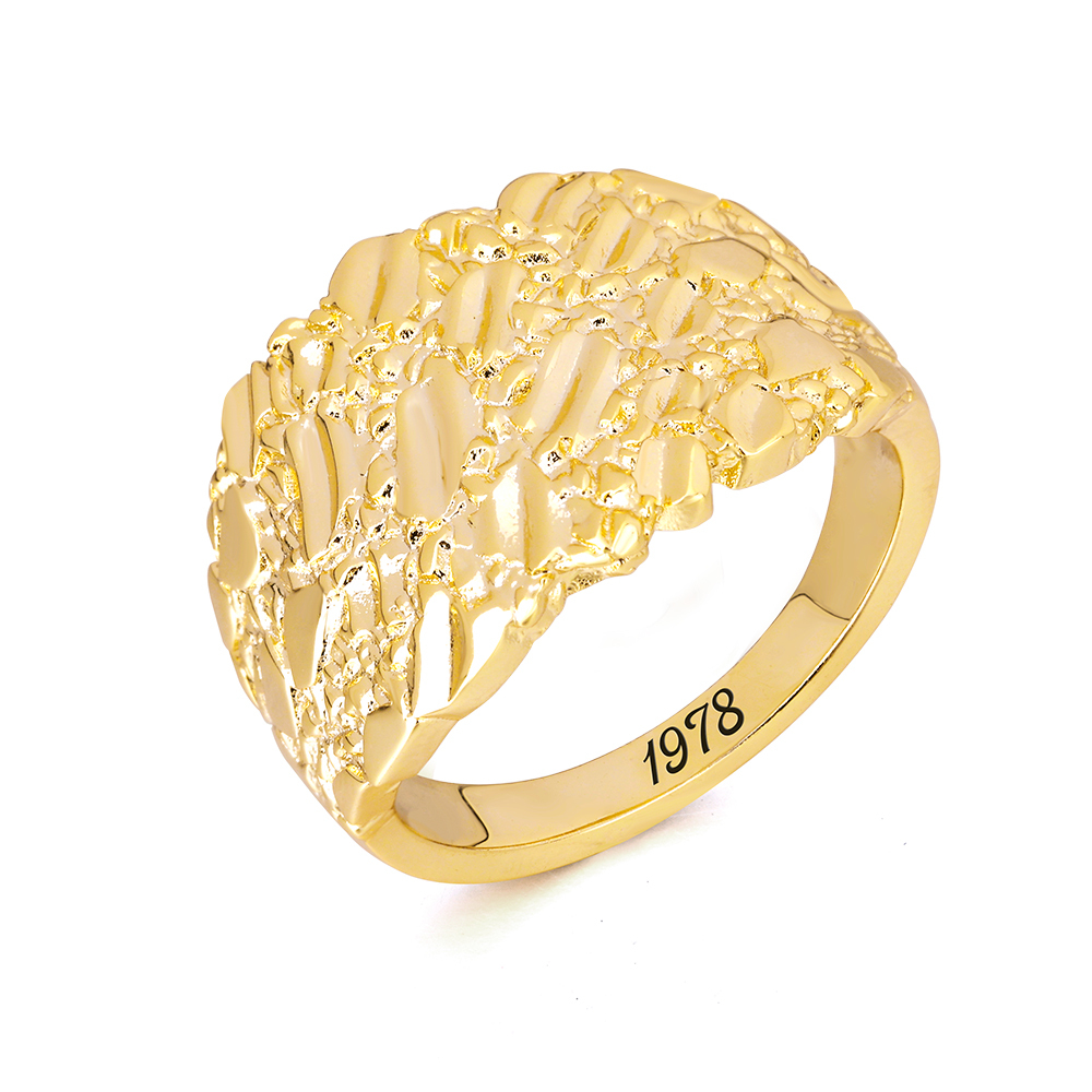 Nugget Personalized Gold Plated Vintage Engraved Band Ring