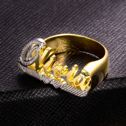Two Tone Double Layer Nameplate Personalized Heart Name Rings