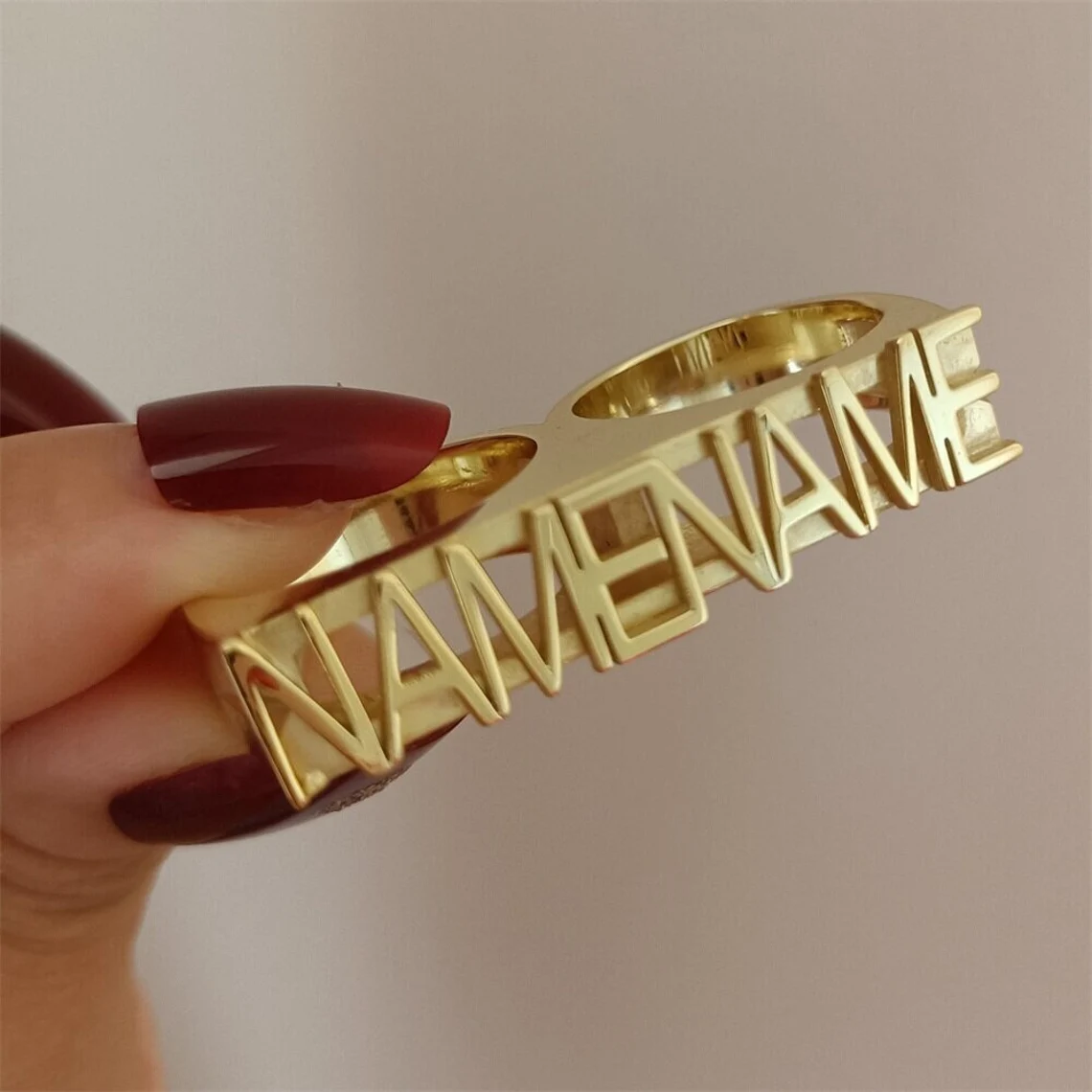 Two Finger Gold Plate Personalized Name Ring